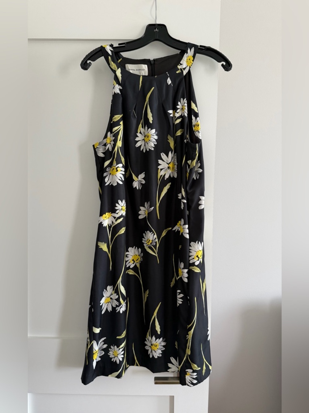 Donna Morgan Dress Size 12 Black Yellow Floral Sleeveless Zip Lined